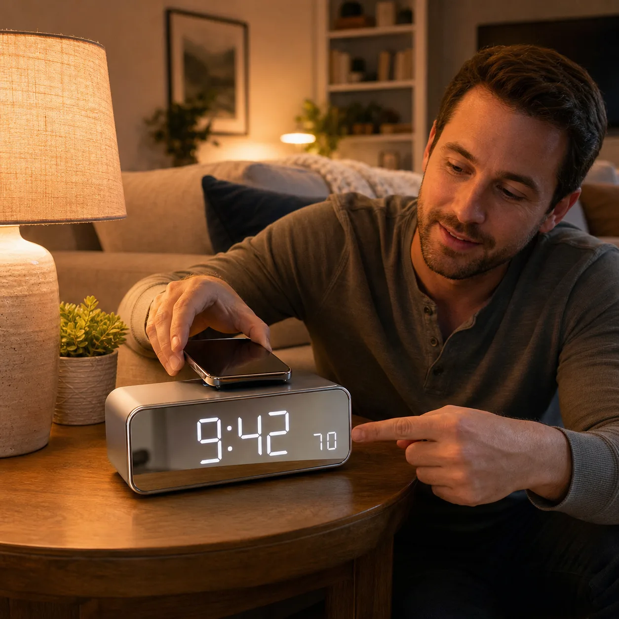 Evening living room clock charging station Evening living room clock charging station