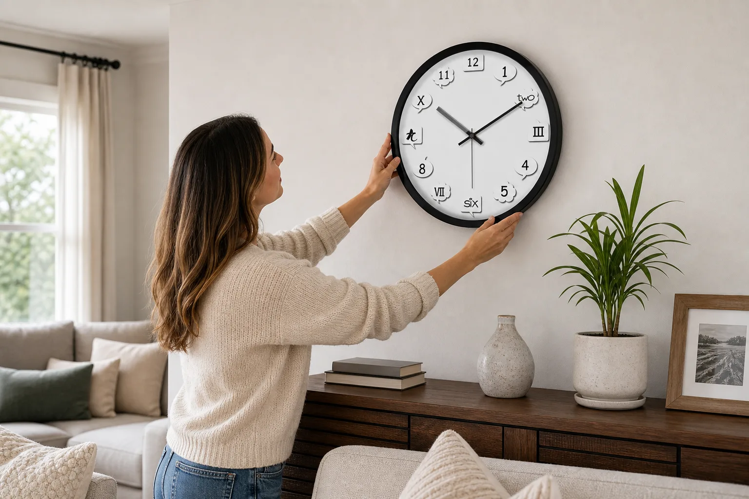 Creative Silent Wall Clock in Modern Living Room Creative Silent Wall Clock in Modern Living Room