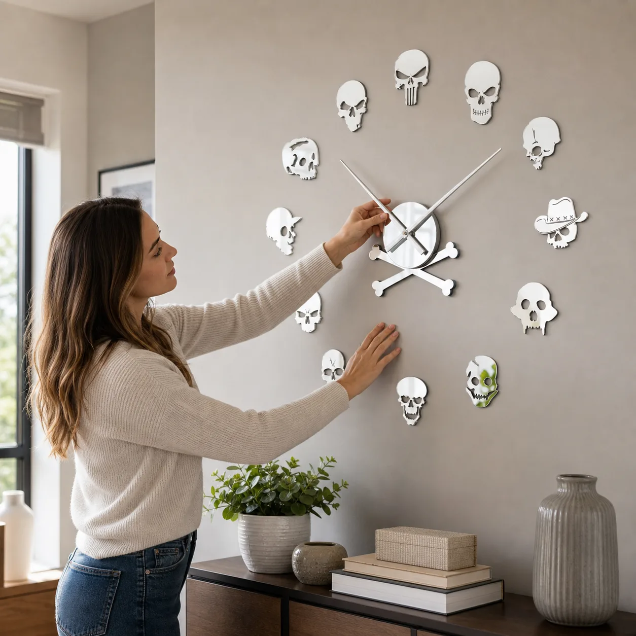 Adjusting the Skull Acrylic Mirror Wall Clock Adjusting the Skull Acrylic Mirror Wall Clock