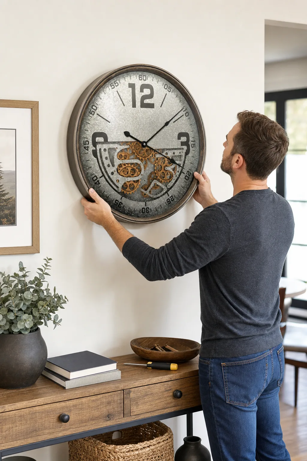 Hanging the Brushed Metal Gear Wall Clock Hanging the Brushed Metal Gear Wall Clock