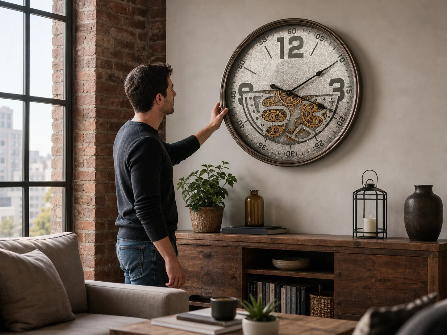 Large Industrial Gear Wall Clock in Loft Large Industrial Gear Wall Clock in Loft
