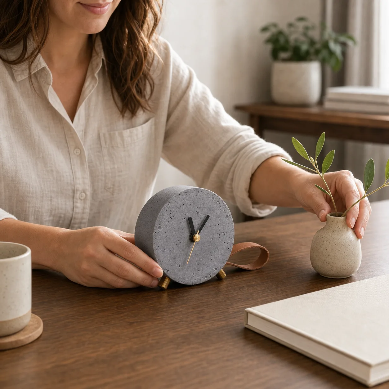 Minimalist Concrete Clock Styled on a Modern Desk Minimalist Concrete Clock Styled on a Modern Desk