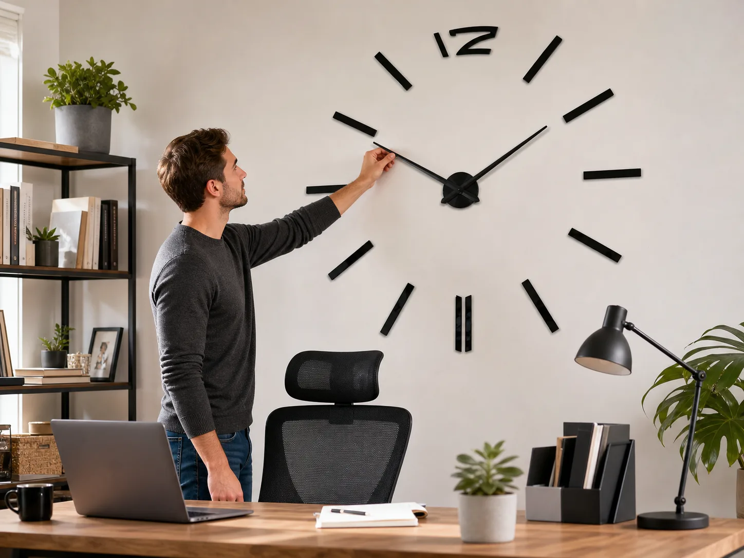 Modern Acrylic Mirror Clock in Home Office Modern Acrylic Mirror Clock in Home Office