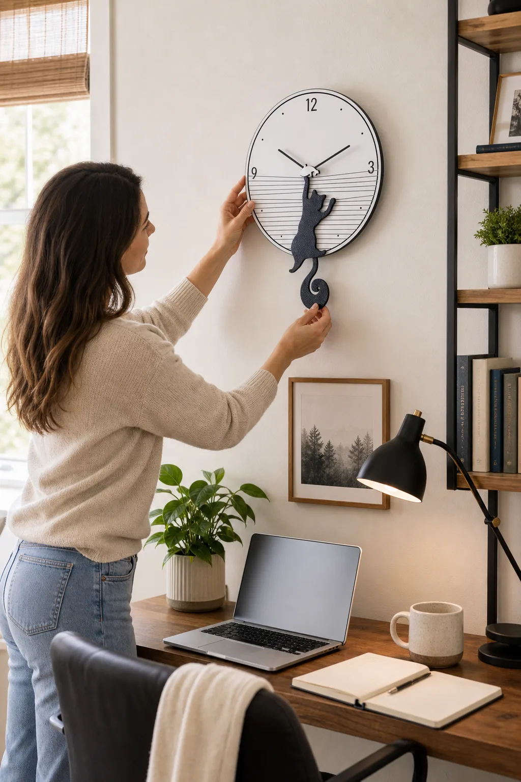 Cat Pendulum Clock in a Home Office Nook Cat Pendulum Clock in a Home Office Nook