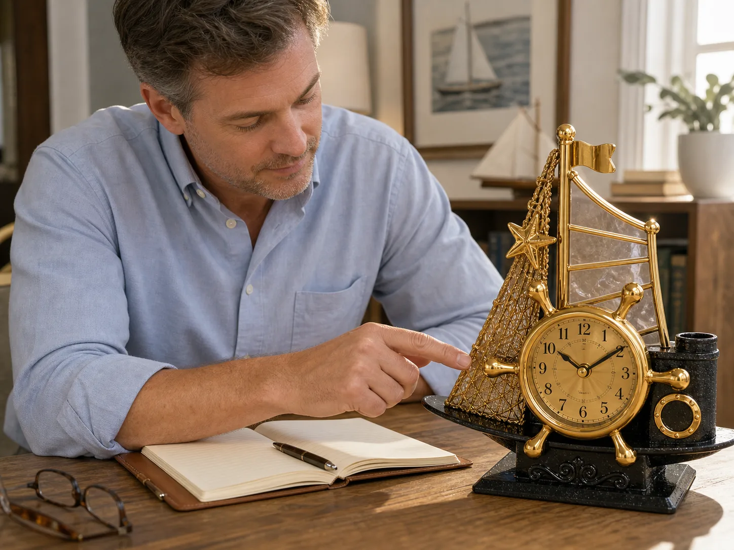 Nautical Ship Clock Checked at a Writing Desk Nautical Ship Clock Checked at a Writing Desk