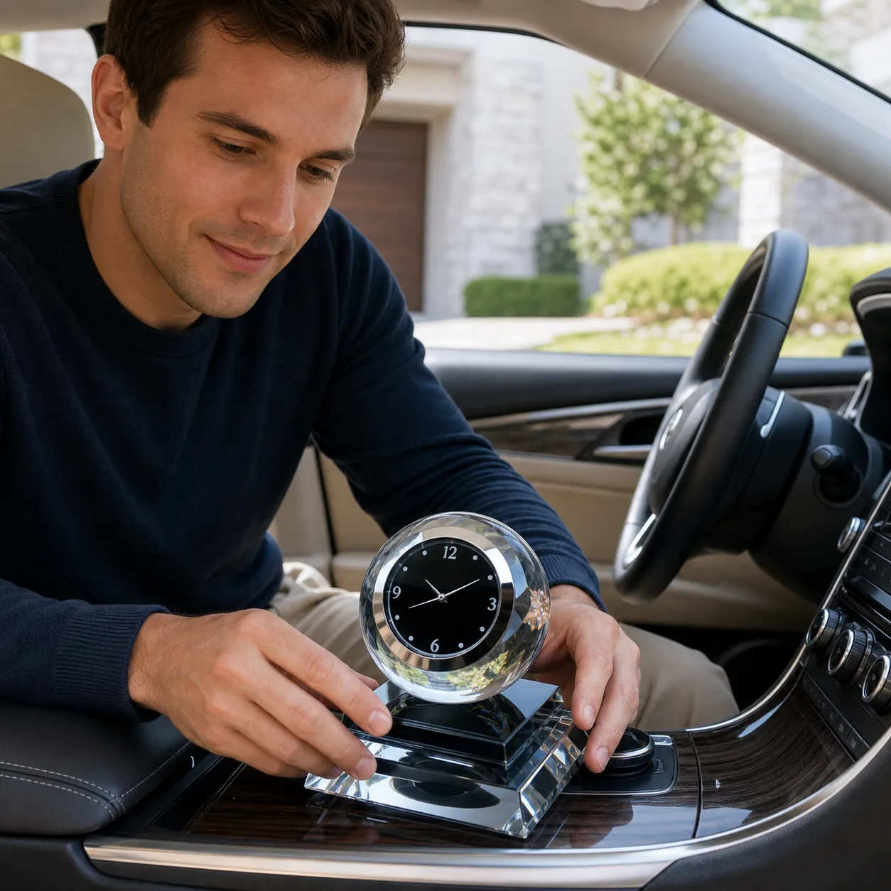 Crystal Ball Clock on Parked Car Console Crystal Ball Clock on Parked Car Console