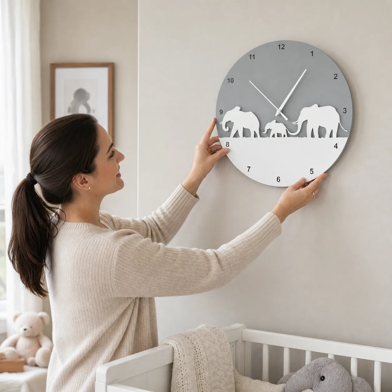 Modern Elephant Family Wall Clock in Nursery Modern Elephant Family Wall Clock in Nursery