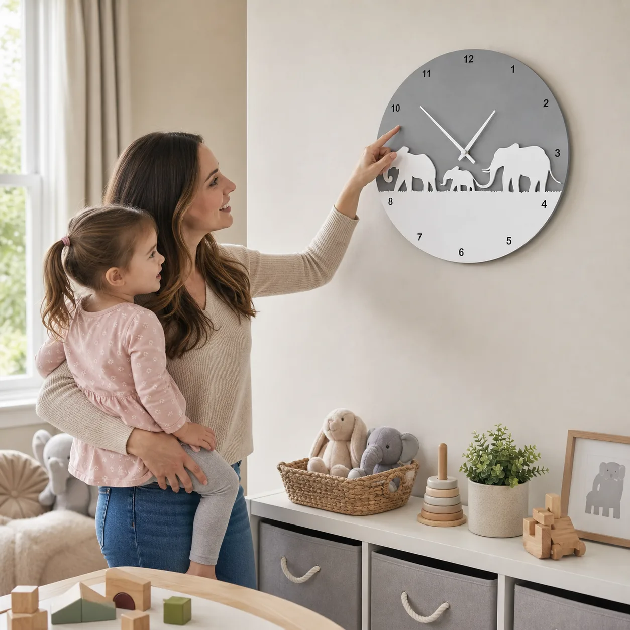 Elephant Family Wall Clock for Playroom Elephant Family Wall Clock for Playroom