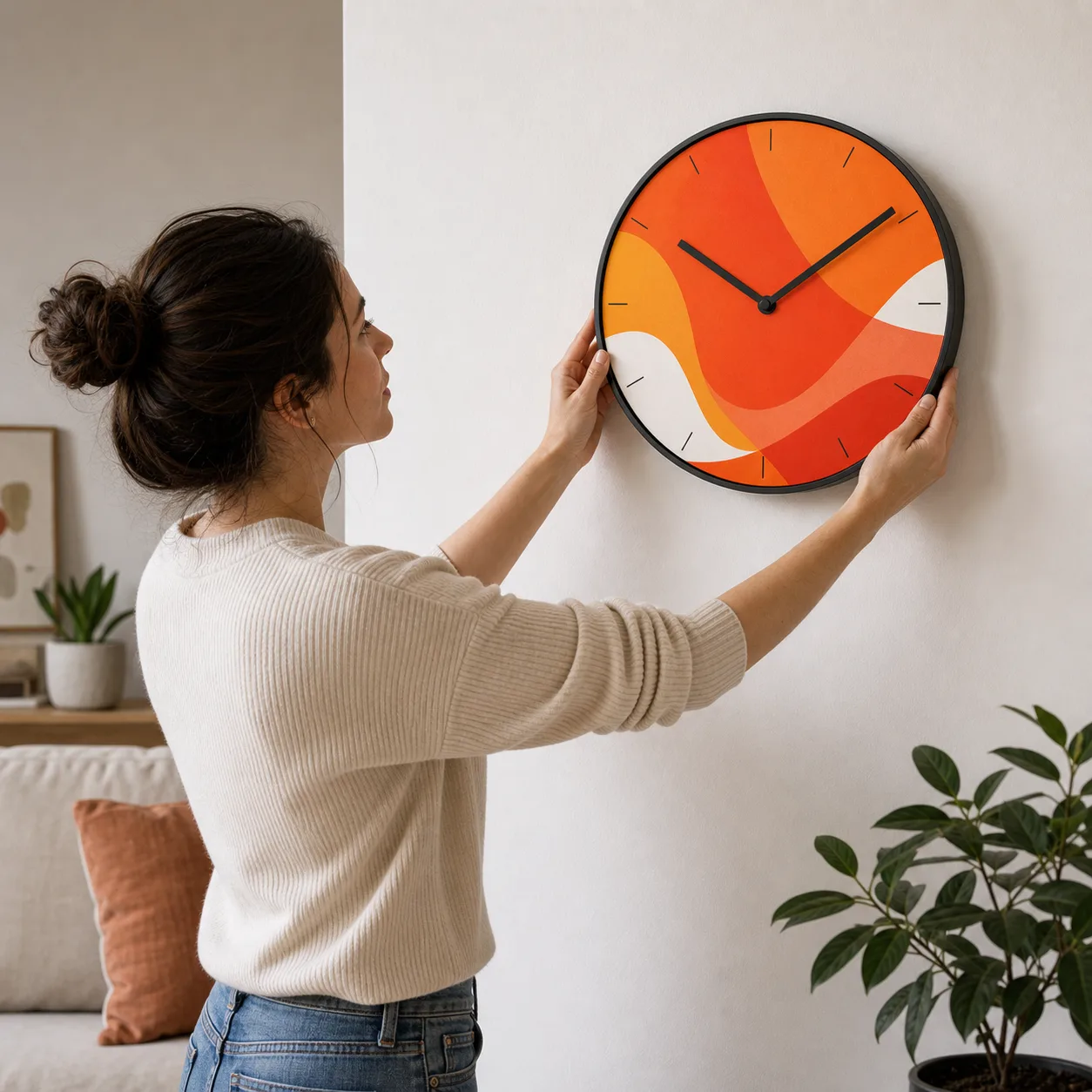Modern Abstract Silent Wall Clock in Vibrant Orange image Modern Abstract Silent Wall Clock in Vibrant Orange