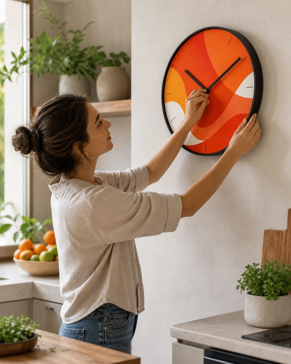 Modern Abstract Silent Wall Clock in Vibrant Orange image Modern Abstract Silent Wall Clock in Vibrant Orange