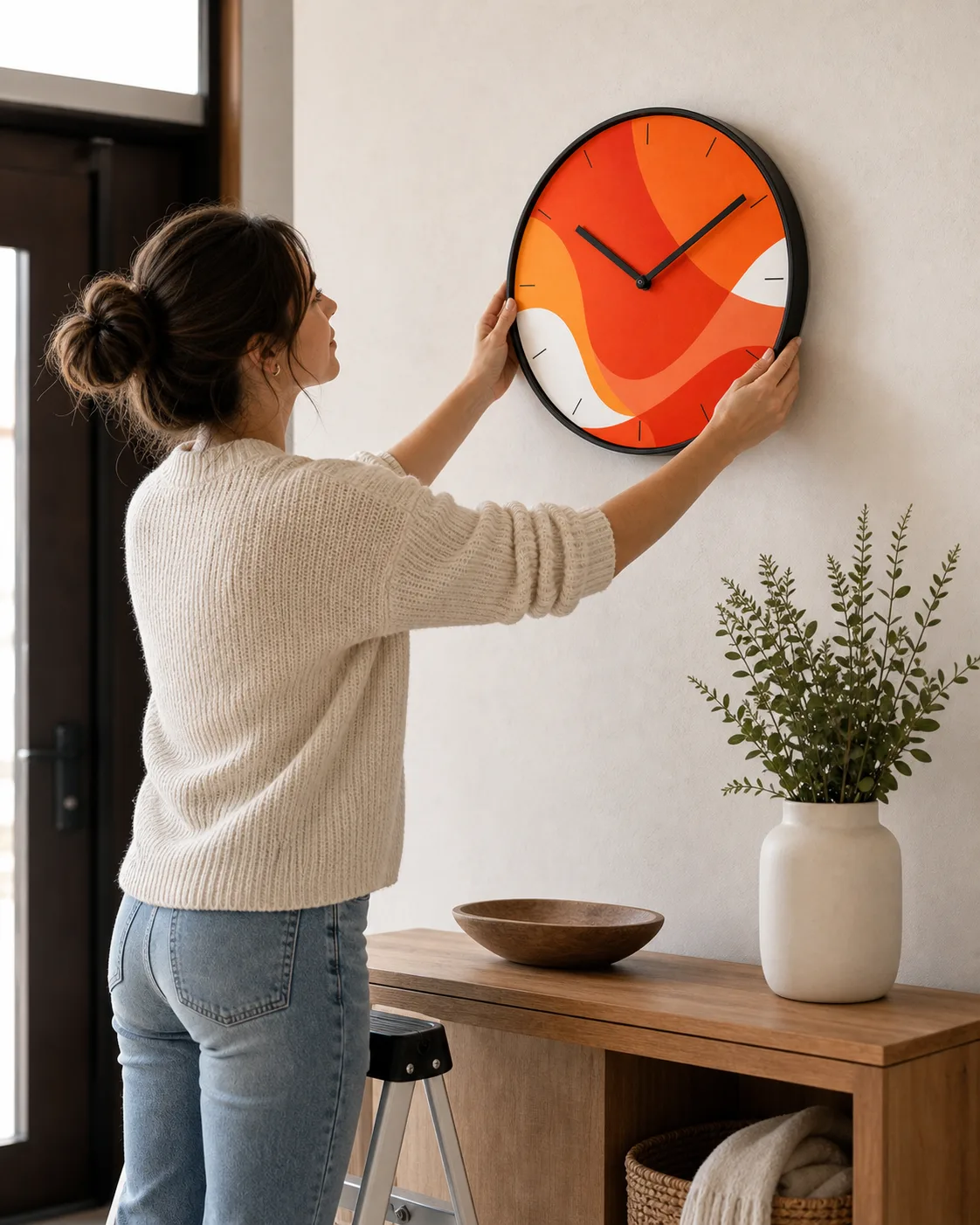Modern Abstract Silent Wall Clock in Vibrant Orange image Modern Abstract Silent Wall Clock in Vibrant Orange
