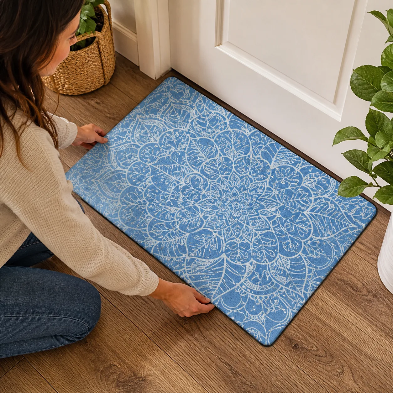 Boho Mandala Floor Mat in Entryway Boho Mandala Floor Mat in Entryway