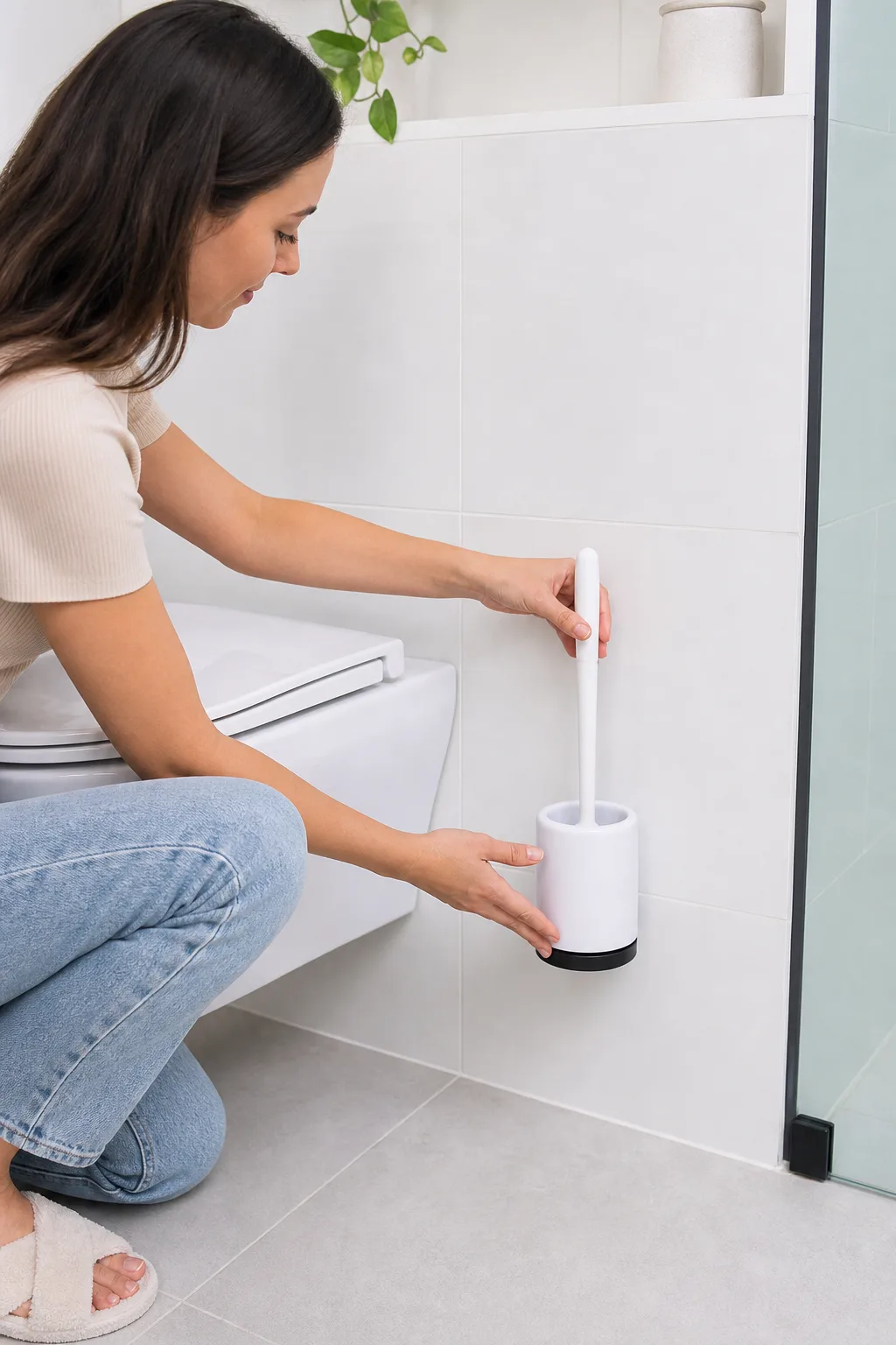 Wall mounted setup beside a clean toilet Wall mounted setup beside a clean toilet