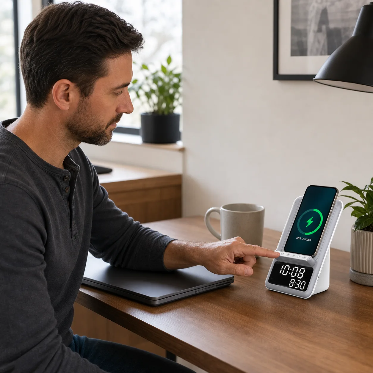 Desk Clock Wireless Charger with Top Controls Desk Clock Wireless Charger with Top Controls