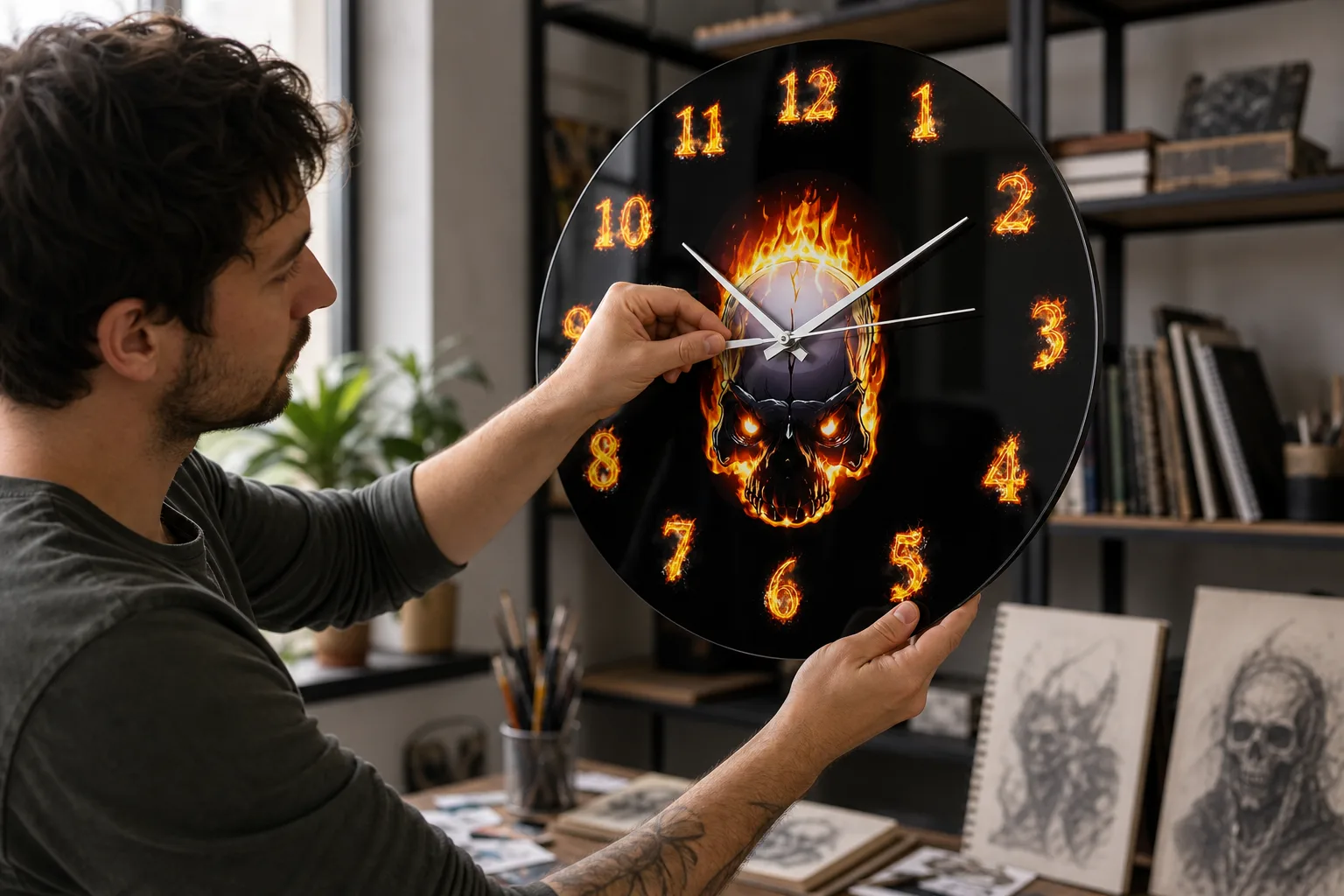 Fire Skull Wall Clock in Creative Studio Fire Skull Wall Clock in Creative Studio