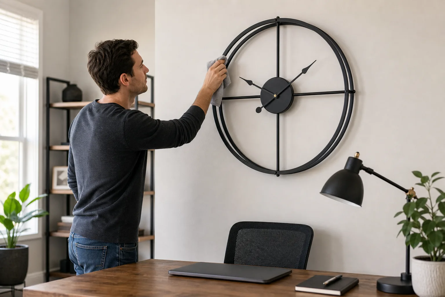 Geometric Metal Wall Clock Gold Black Home Office Styling Geometric Metal Wall Clock Gold Black Home Office Styling