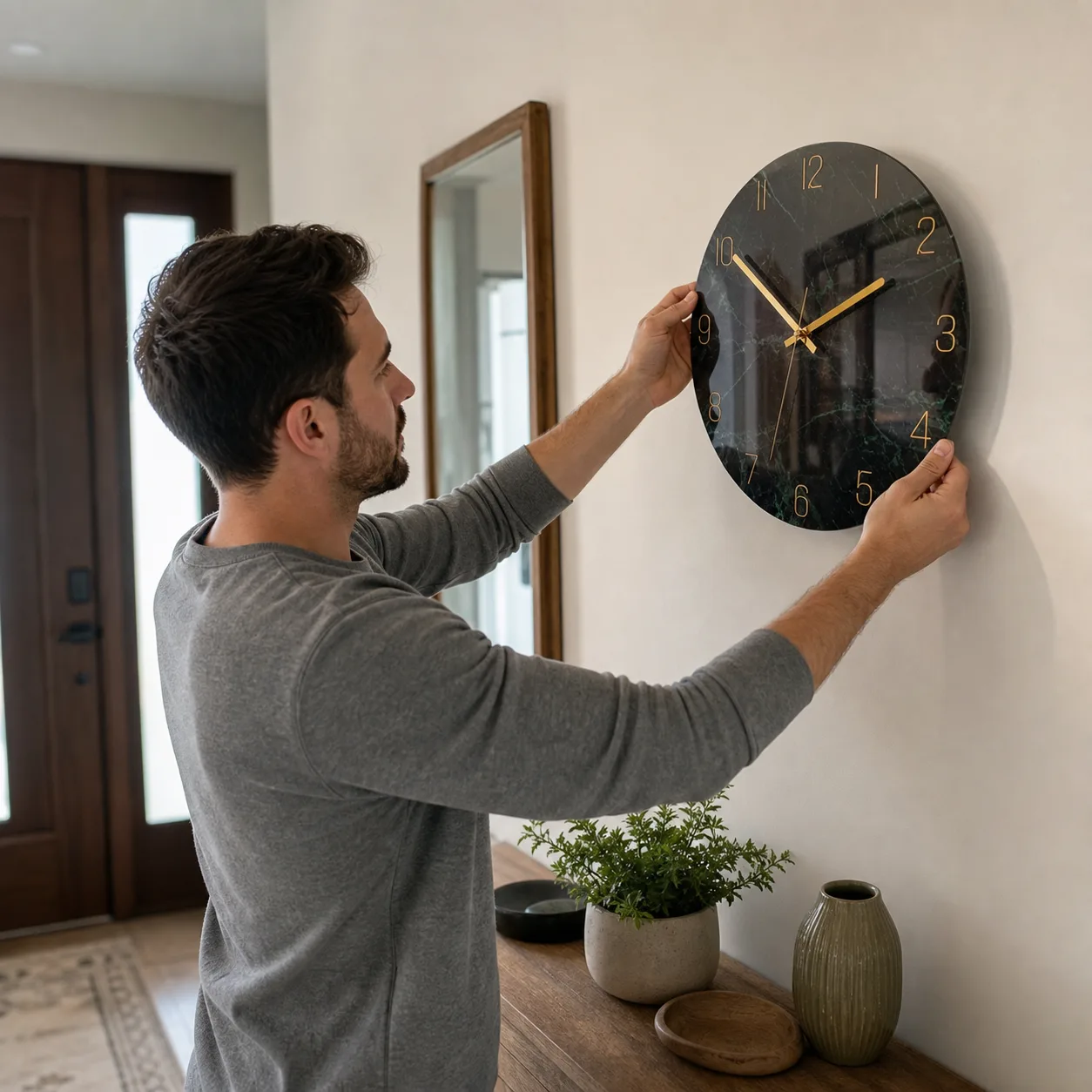 Dark Marble Glass Wall Clock Entryway Styling Dark Marble Glass Wall Clock Entryway Styling