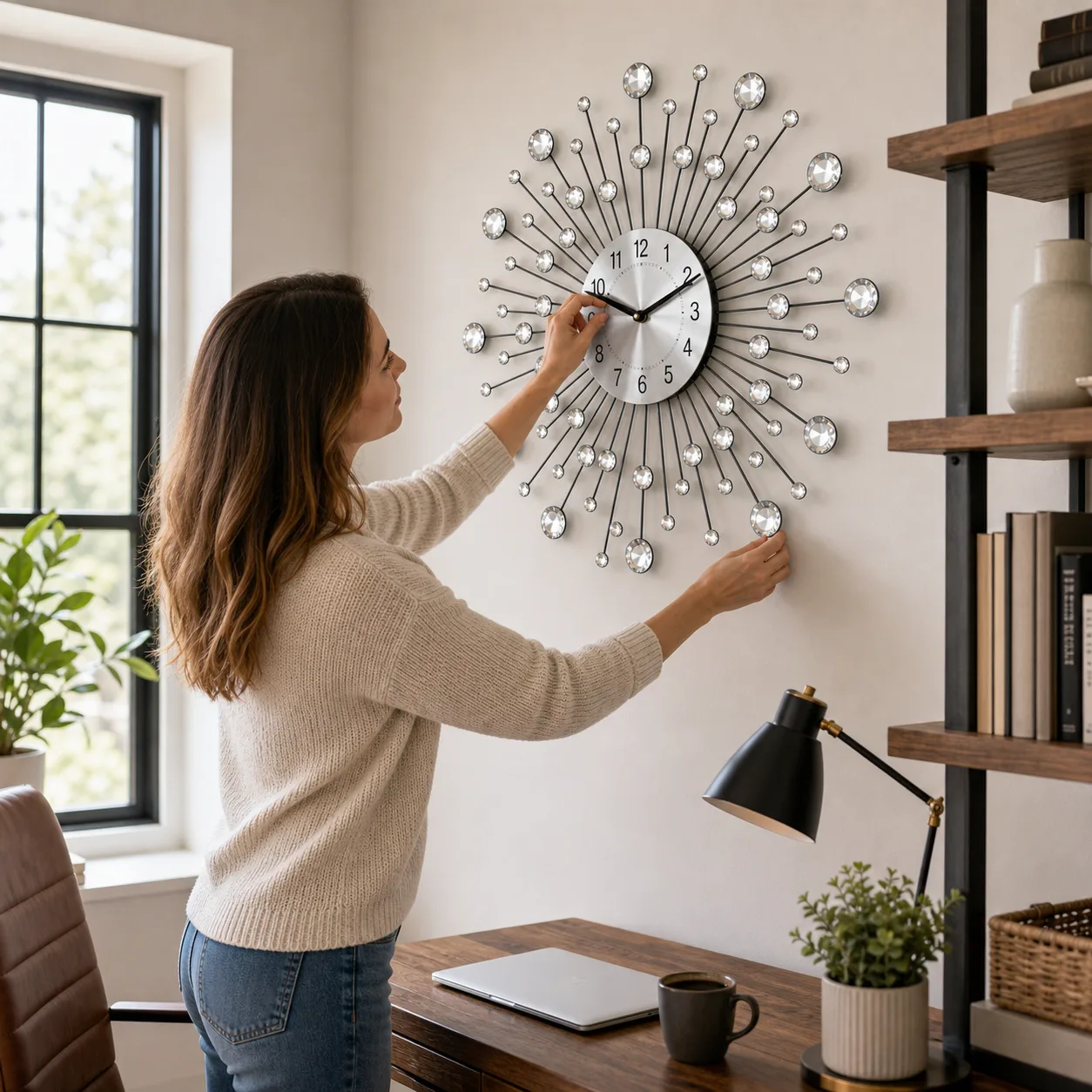 Crystal Starburst Clock in a Home Office Crystal Starburst Clock in a Home Office