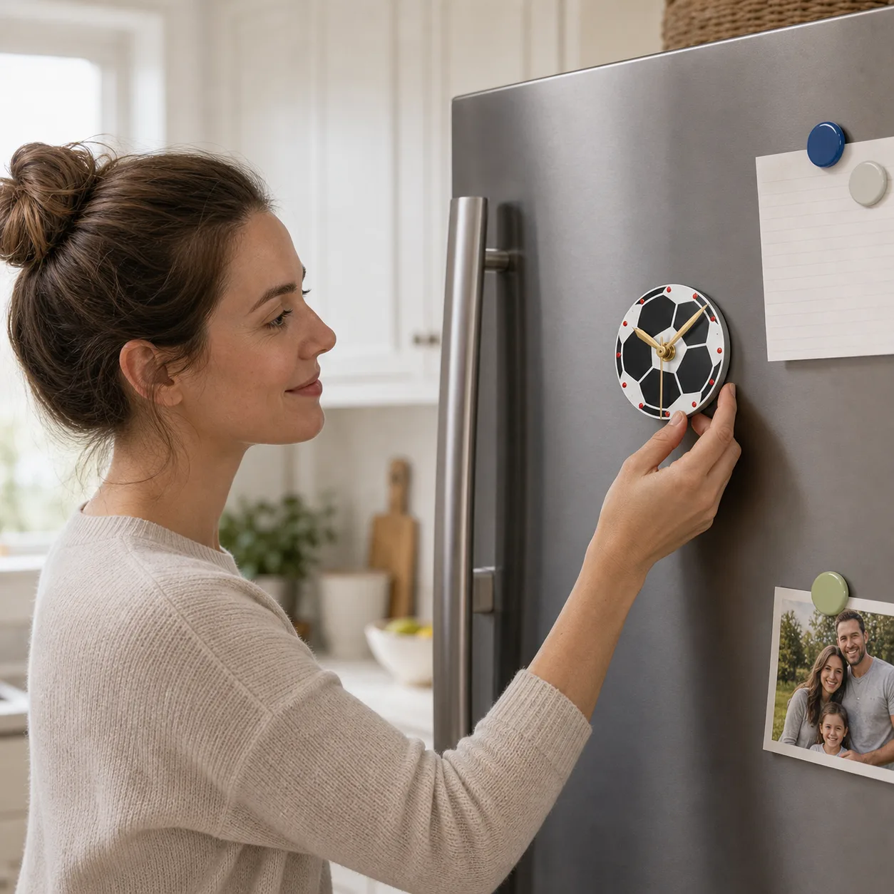 Soccer Ball Clock on a Kitchen Fridge Soccer Ball Clock on a Kitchen Fridge