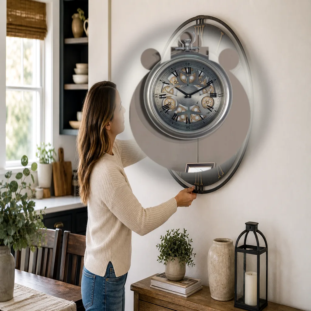 Silver Industrial Stopwatch Wall Clock Being Adjusted Silver Industrial Stopwatch Wall Clock Being Adjusted
