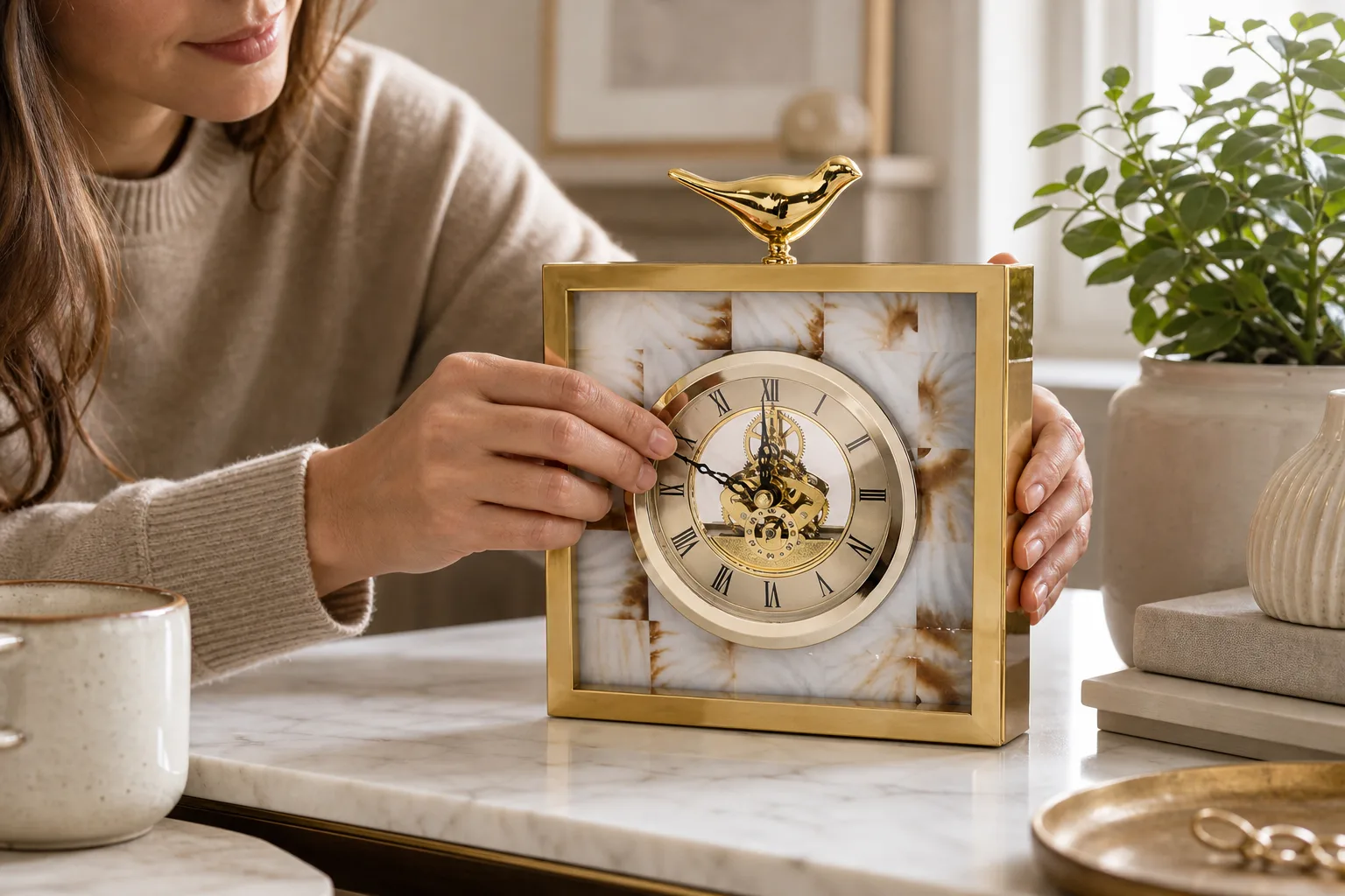 Gold Frame Skeleton Desk Clock Close Setting Gold Frame Skeleton Desk Clock Close Setting