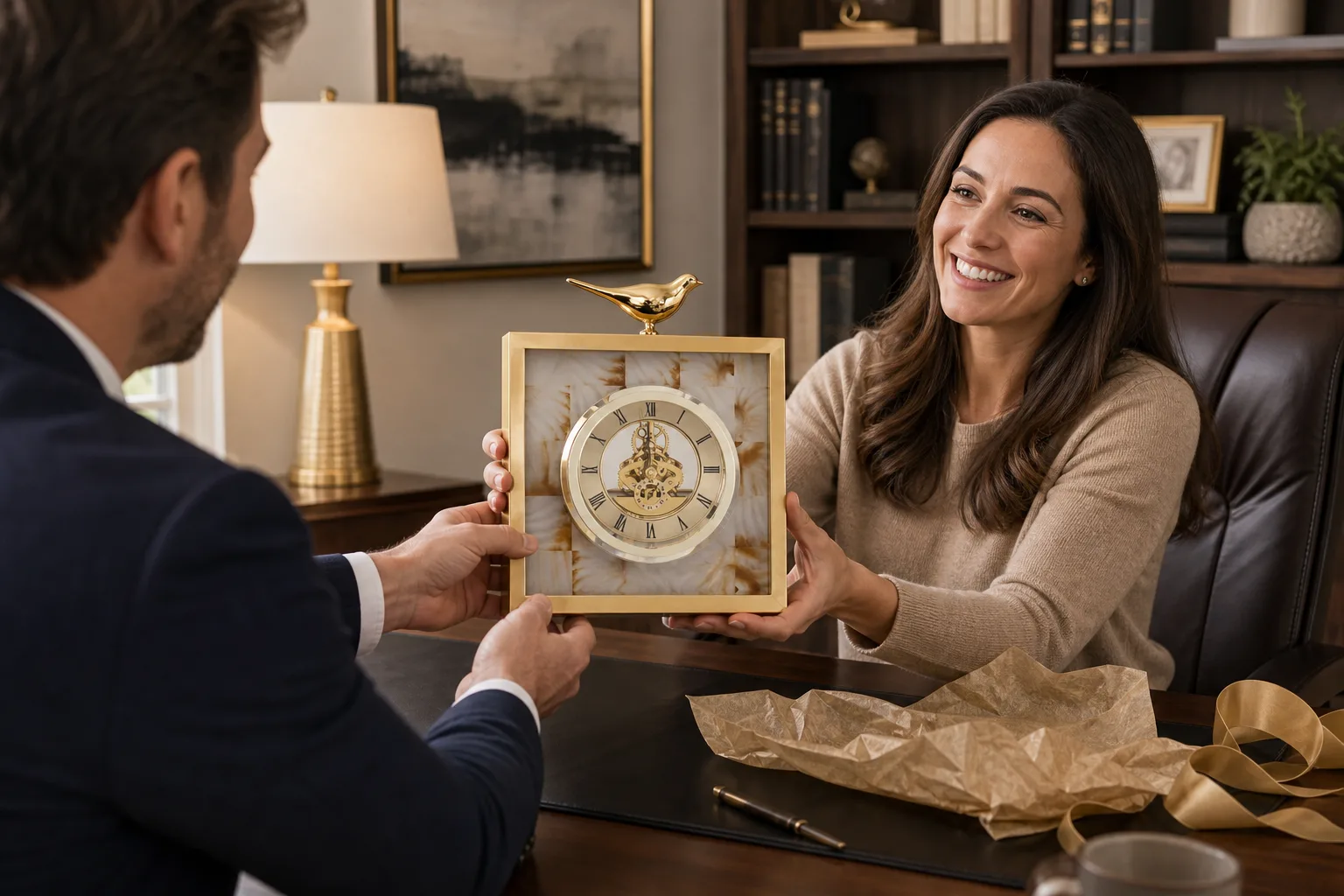Luxury Gold Desk Clock Gift in an Office Luxury Gold Desk Clock Gift in an Office