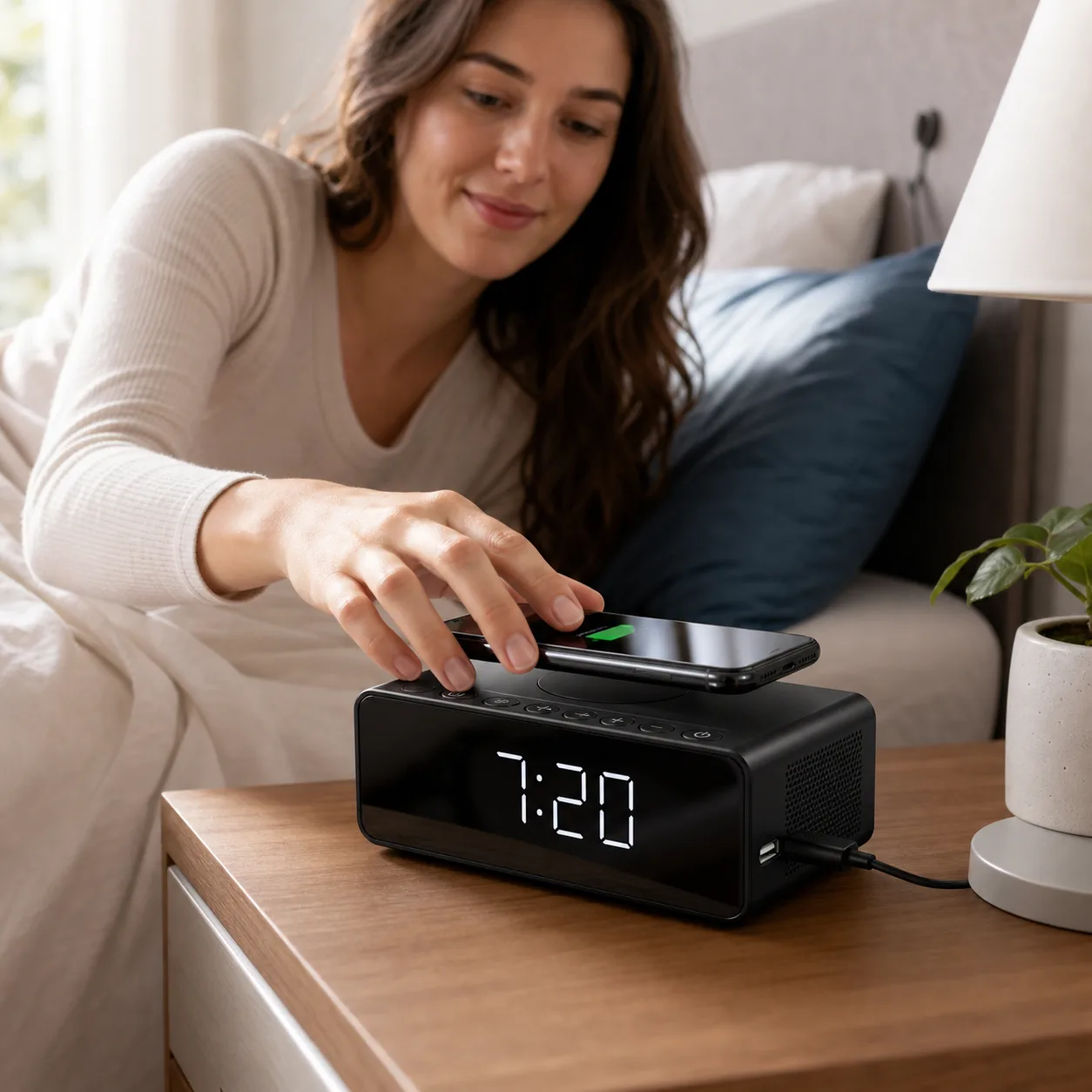Wireless Charging Alarm Clock Morning Bedside Lifestyle Wireless Charging Alarm Clock Morning Bedside Lifestyle