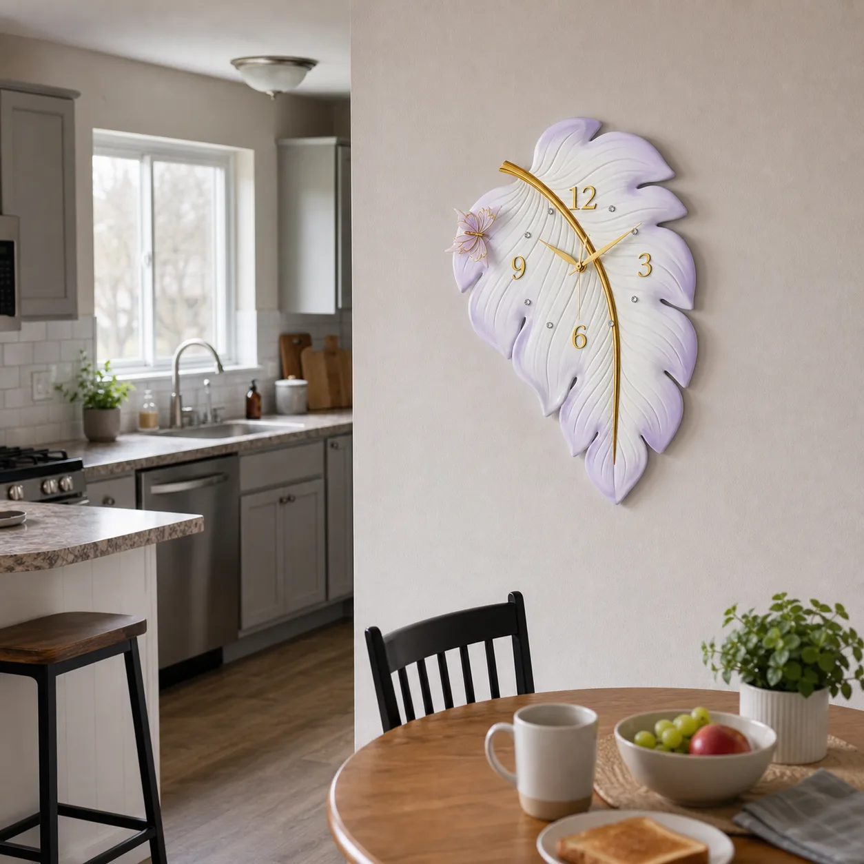Leaf Butterfly Wall Clock in Kitchen Dining Nook Leaf Butterfly Wall Clock in Kitchen Dining Nook