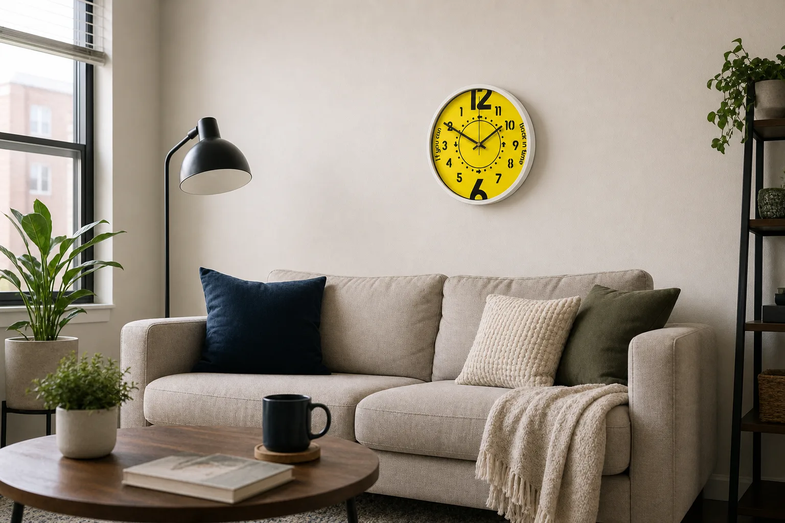 Quartz Reverse Personality Clock in City Apartment Living Room Quartz Reverse Personality Clock in City Apartment Living Room
