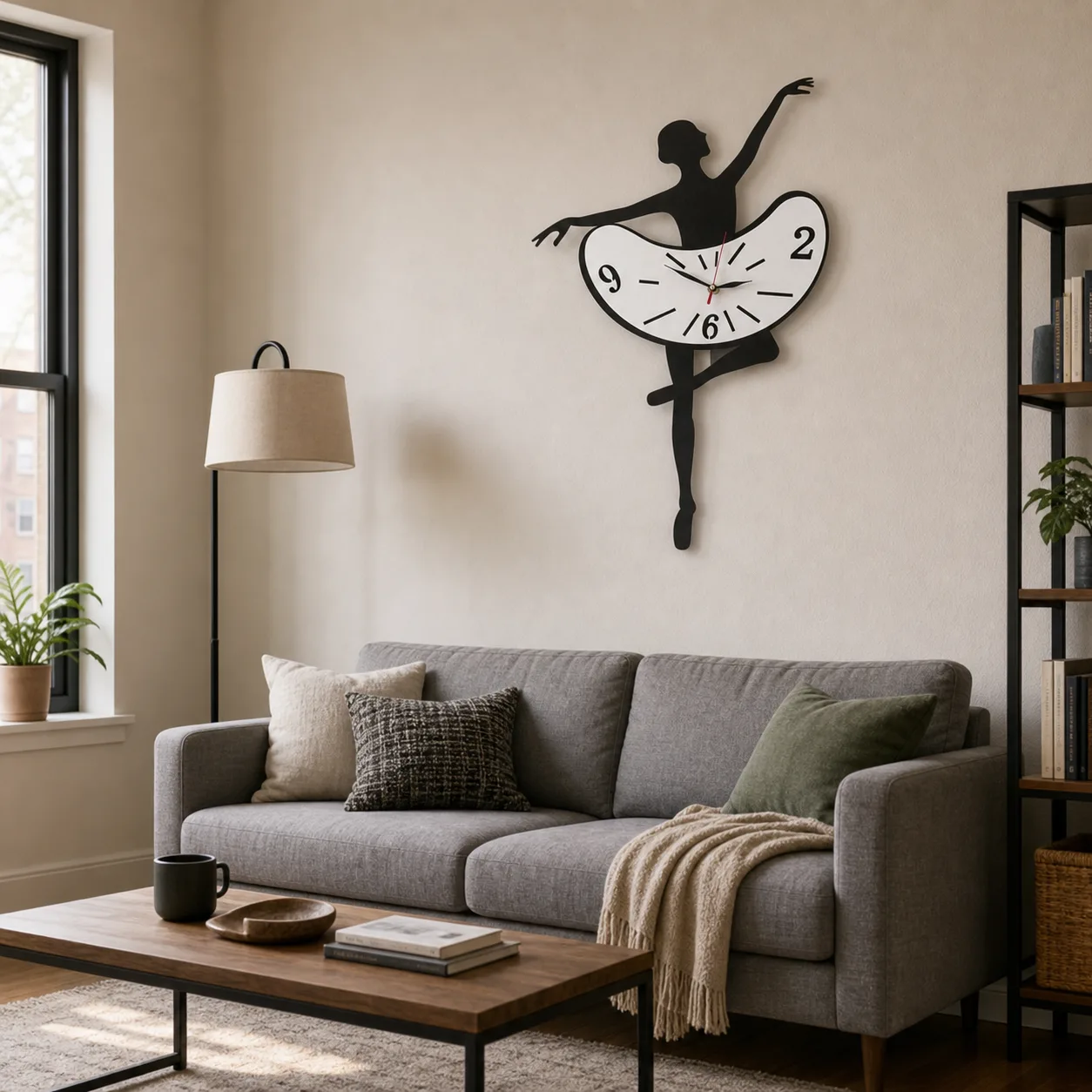 Ballerina Wall Clock in City Living Room Ballerina Wall Clock in City Living Room