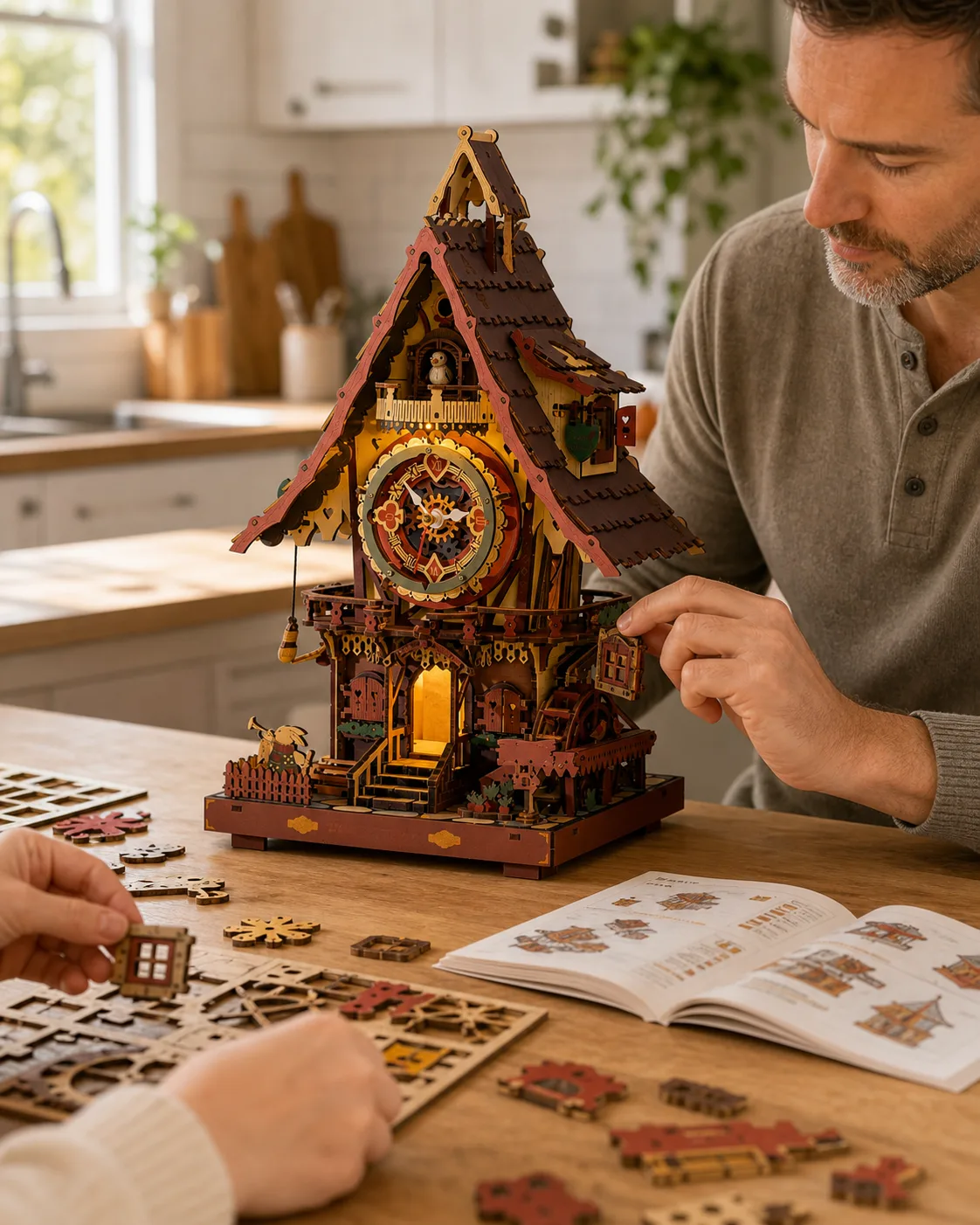 Colorful Wooden Cuckoo Clock Giftable Craft Scene Colorful Wooden Cuckoo Clock Giftable Craft Scene