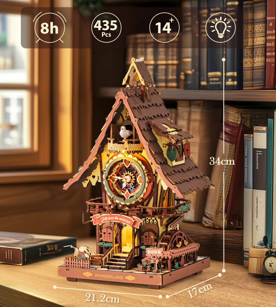 Colorful Wooden Cuckoo Clock Puzzle Kit with Light & Sound Colorful Wooden Cuckoo Clock Puzzle Kit with Light & Sound