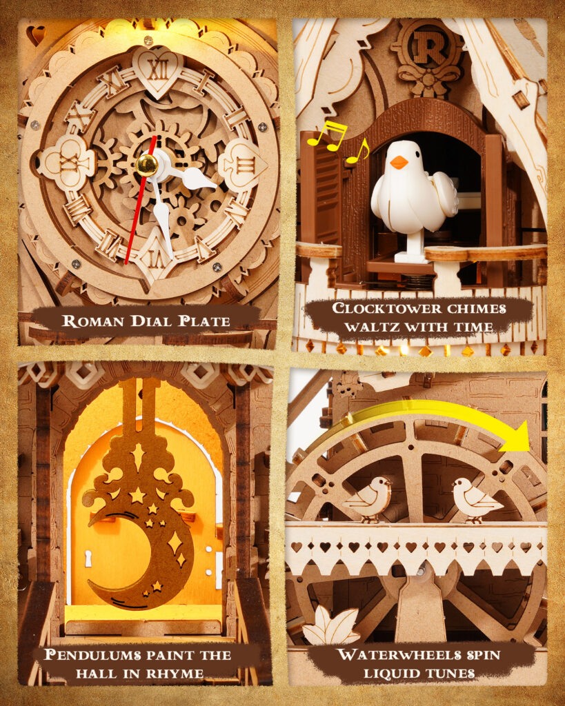 Natural Wood DIY Cuckoo Clock Puzzle Kit with LED Light