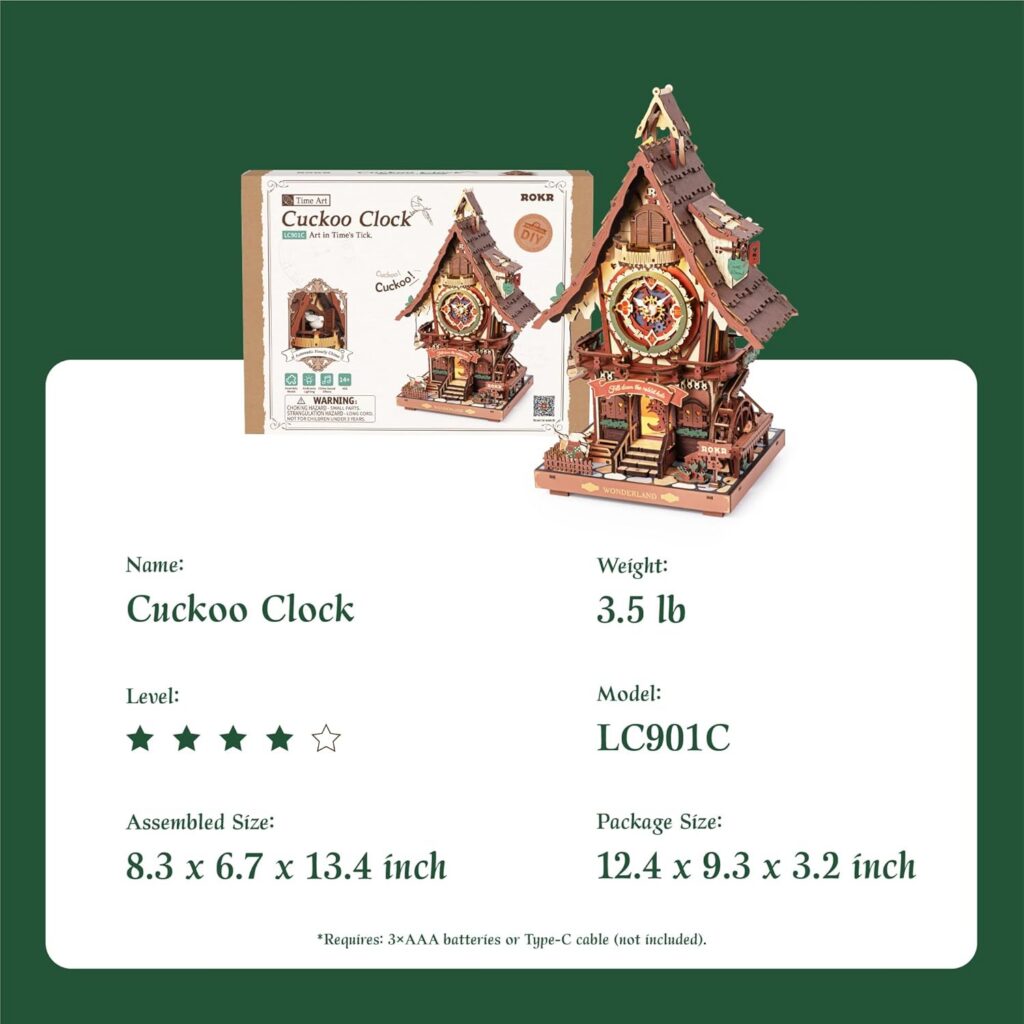 Colorful Wooden Cuckoo Clock Puzzle Kit with Light & Sound Colorful Wooden Cuckoo Clock Puzzle Kit with Light & Sound