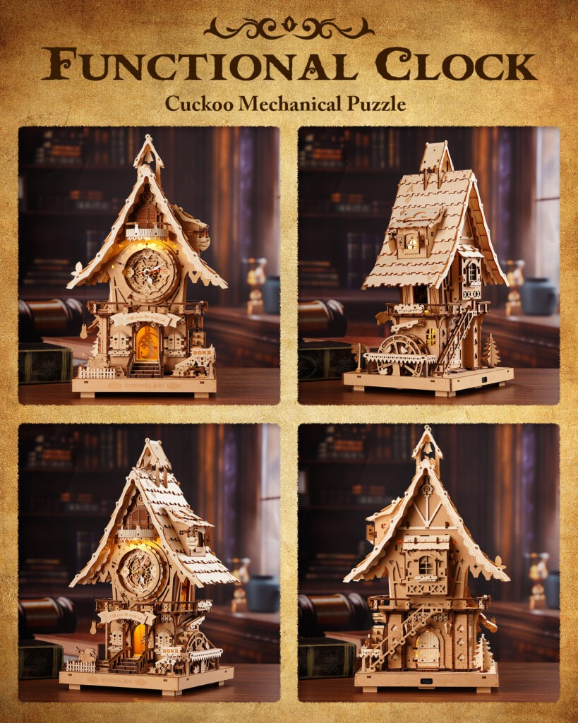 Natural Wood DIY Cuckoo Clock Puzzle Kit with LED Light