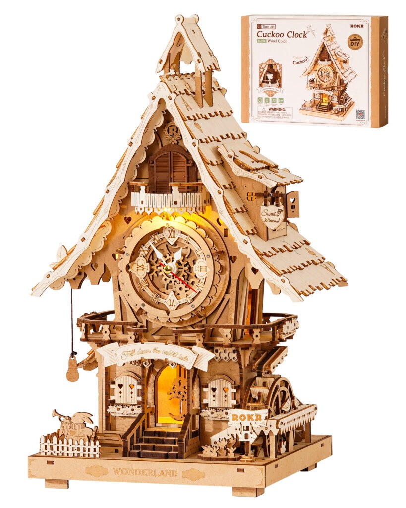 Natural Wood DIY Cuckoo Clock Puzzle Kit with LED Light
