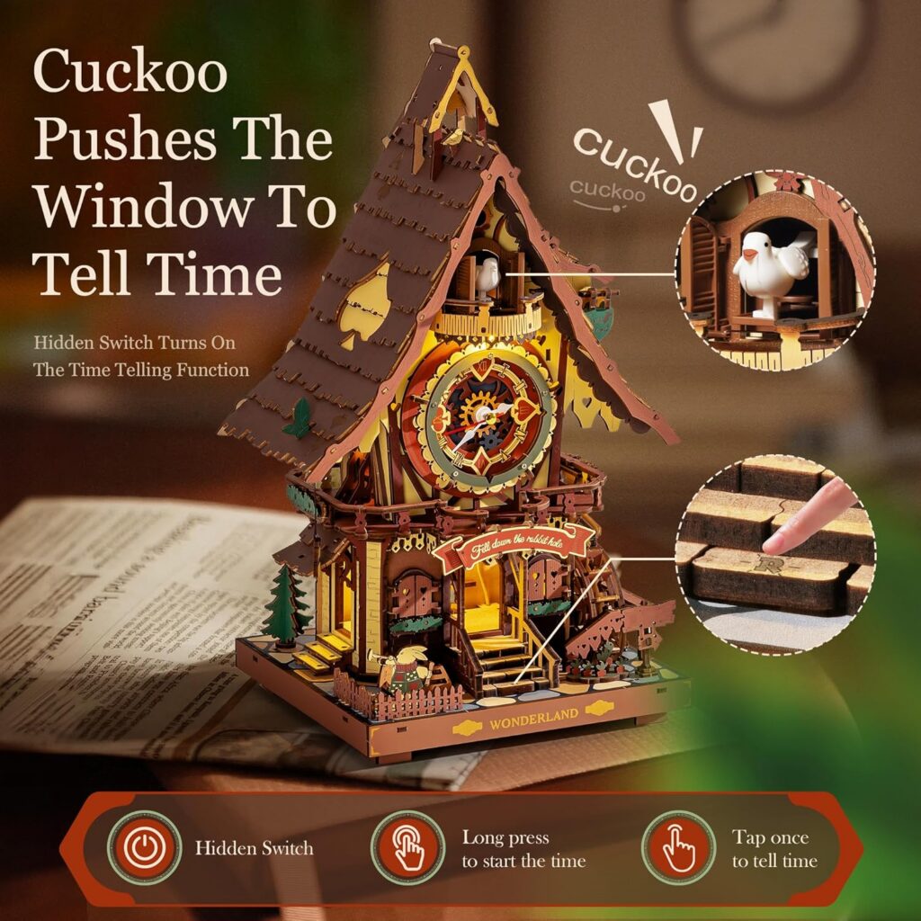 Colorful Wooden Cuckoo Clock Puzzle Kit with Light & Sound Colorful Wooden Cuckoo Clock Puzzle Kit with Light & Sound