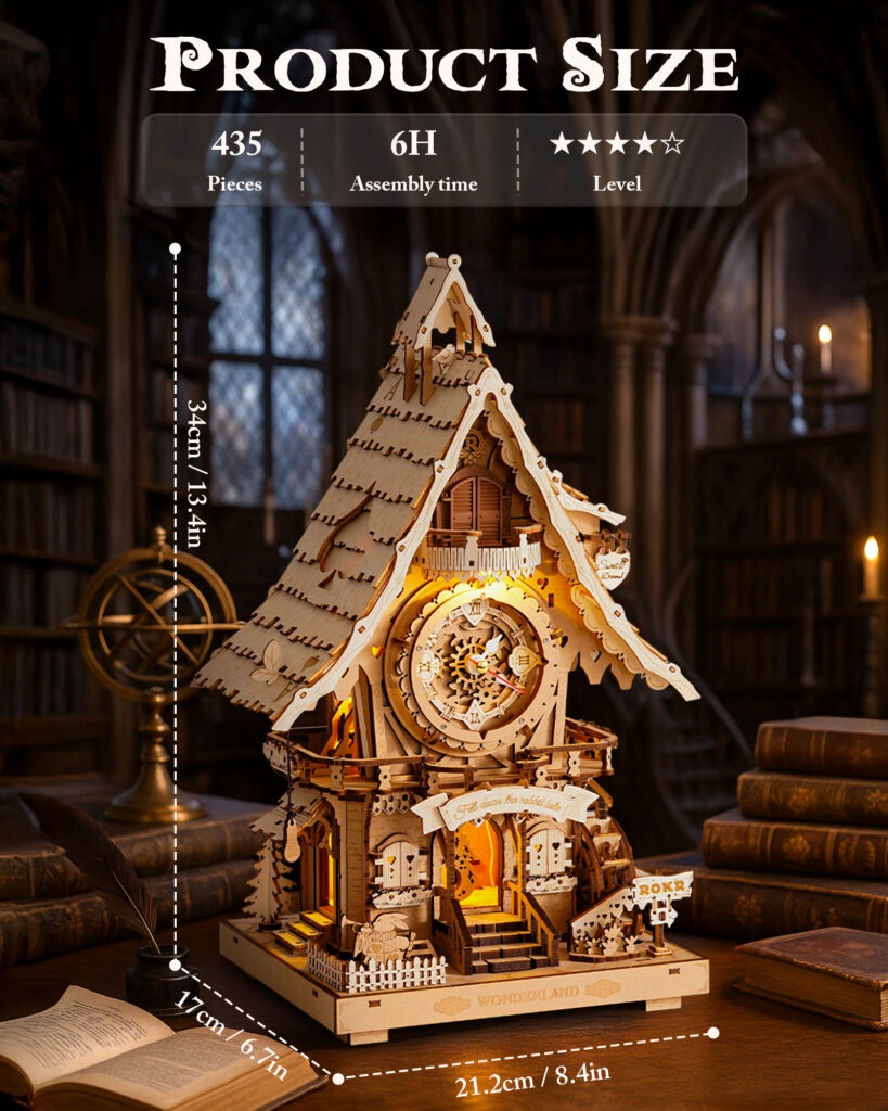 Natural Wood DIY Cuckoo Clock Puzzle Kit with LED Light