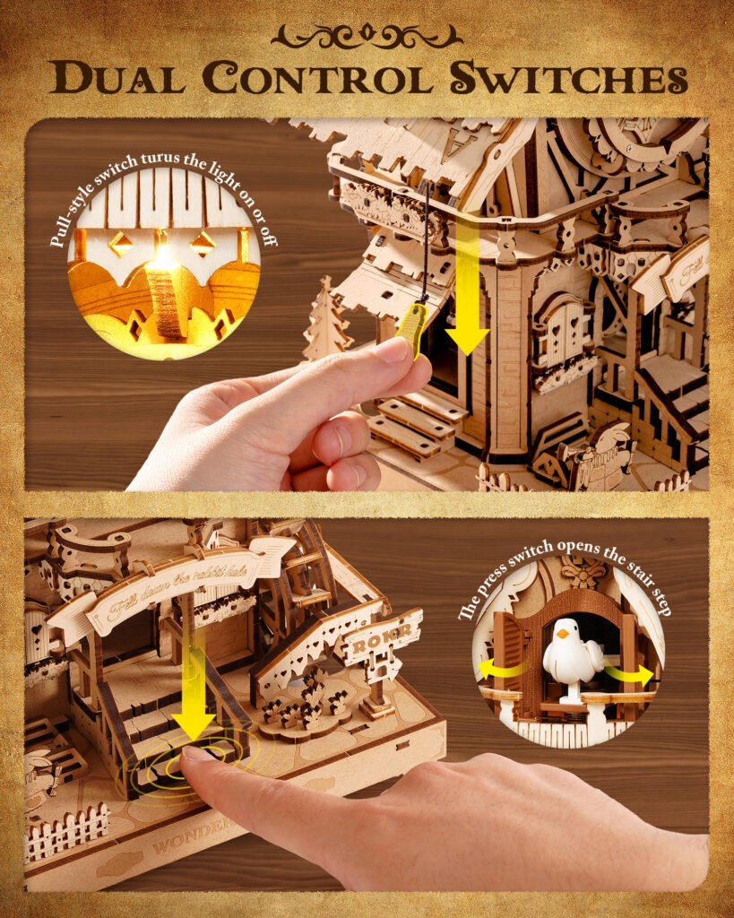 Natural Wood DIY Cuckoo Clock Puzzle Kit with LED Light