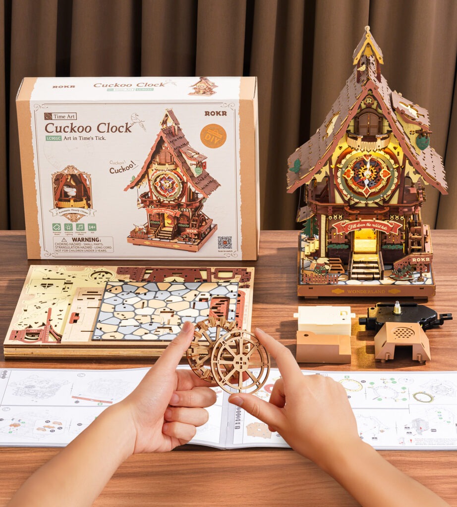 Colorful Wooden Cuckoo Clock Puzzle Kit with Light & Sound Colorful Wooden Cuckoo Clock Puzzle Kit with Light & Sound
