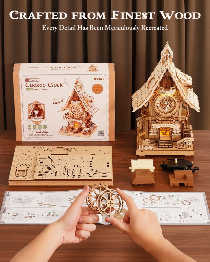 Natural Wood DIY Cuckoo Clock Puzzle Kit with LED Light