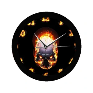 Fire Skull Wall Clock | Edgy Gothic Home Decor | Unique Art Timepiece
