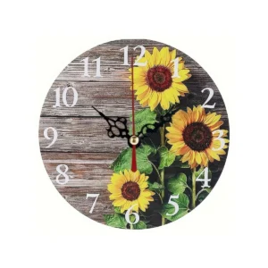 Rustic Sunflower Wall Clock - 14 Inch Farmhouse Kitchen & Living Room Decor