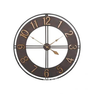 Oversized Industrial Metal Wall Clock - Rustic Bronze Finish, Modern Farmhouse Decor