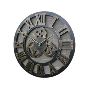 Large Industrial Gear Wall Clock | Rustic Roman & Digital Numbers Gold/Silver