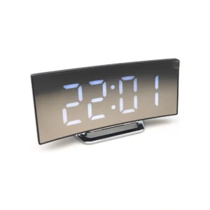 Modern Curved Mirror Digital Alarm Clock | RGB LED Display & Snooze Function