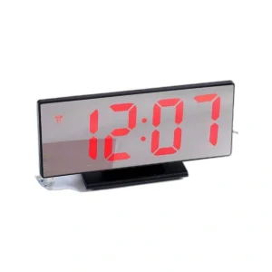 Sleek LED Mirror Digital Alarm Clock | Dimmable Display, Snooze & Temp