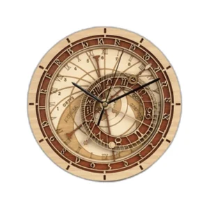 Prague Orloj Astronomical Wall Clock | Wooden Zodiac Celestial Decor