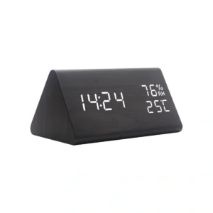 Modern Wood Digital Alarm Clock with LED Display, Temperature & Humidity Monitor