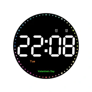 Modern Round LED Digital Wall Clock with Alarm, DST & Date Display